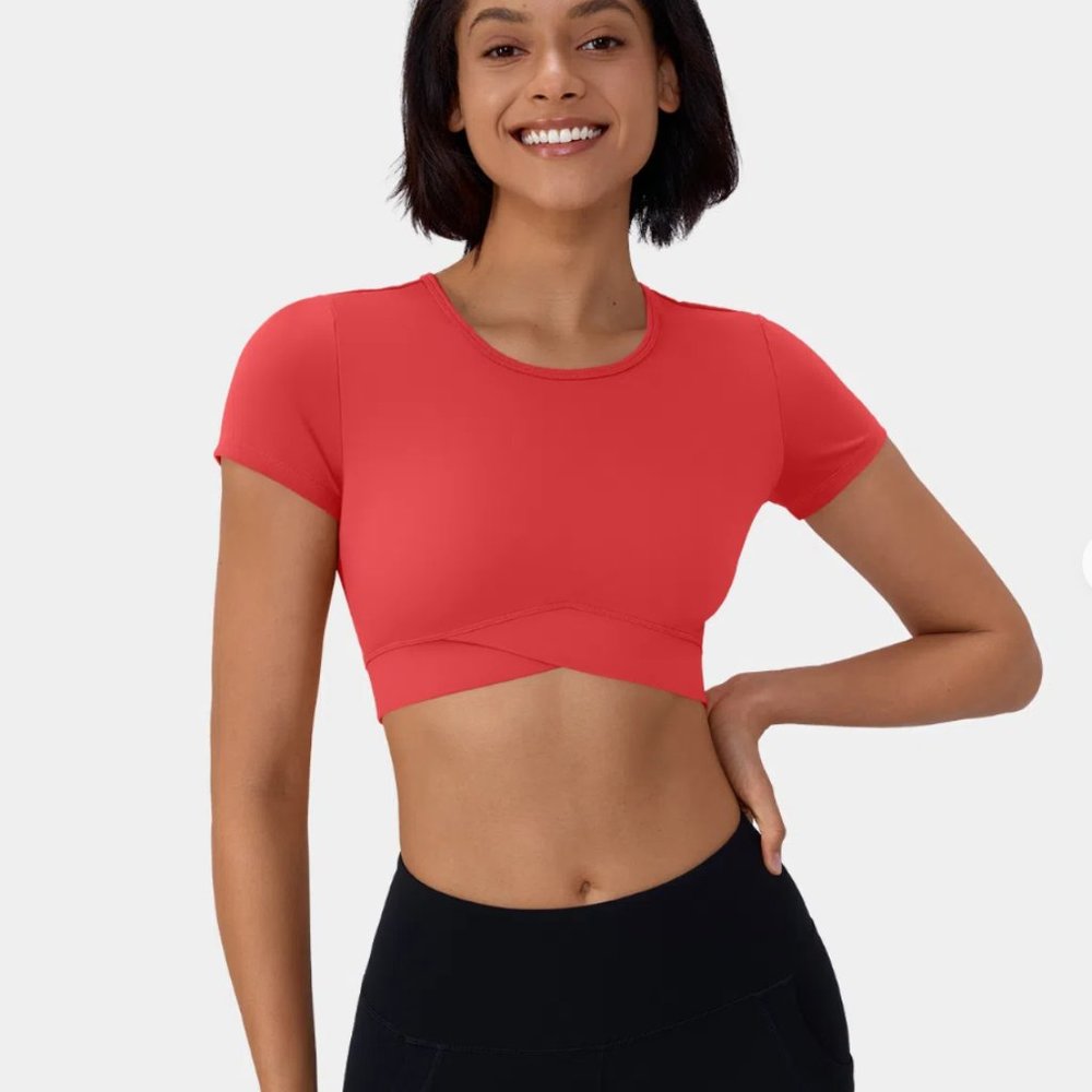 Halara Crop Top Short Sleeve Crossover New